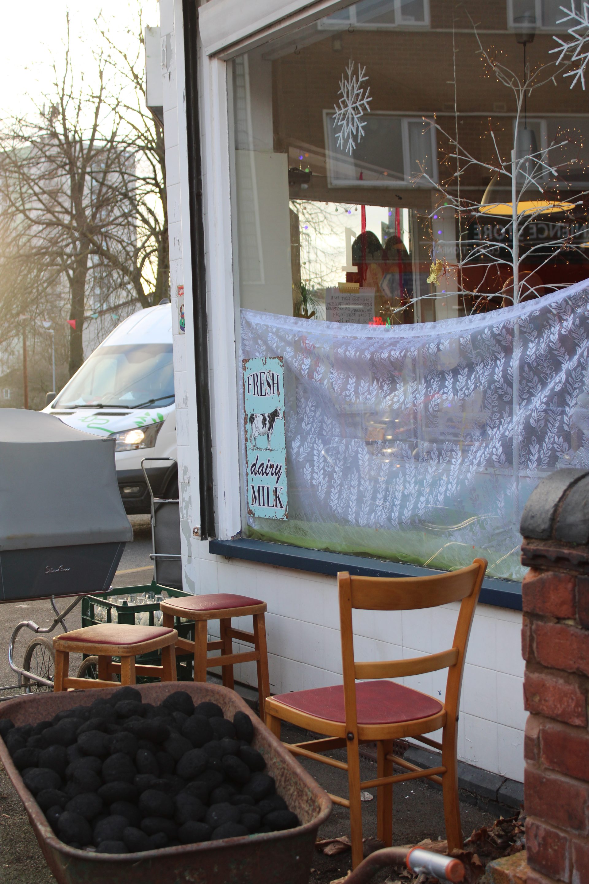 Interior set dressing with lace and period items